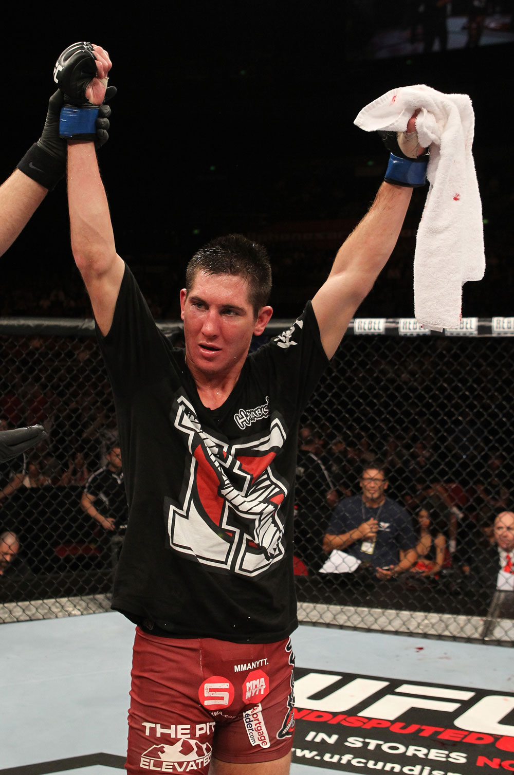 SYDNEY, AUSTRALIA - MARCH 03: Steven Siler reacts after defeating Cole Miller in a featherweight bout during the UFC on FX event at Allphones Arena on March 3, 2012 in Sydney, Australia. (Photo by Josh Hedges/Zuffa LLC/Zuffa LLC via Getty Images) *** Local Caption *** Steven Siler