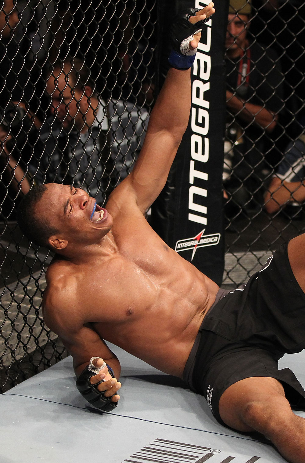 BELO HORIZONTE, BRAZIL - JUNE 23: Francisco Trinaldo reacts after his TKO victory over Delson "Pe De Chumbo" Heleno during their UFC 147 middleweight bout at Estadio Jornalista Felipe Drummond on June 23, 2012 in Belo Horizonte, Brazil. (Photo by Josh Hedges/Zuffa LLC/Zuffa LLC via Getty Images)