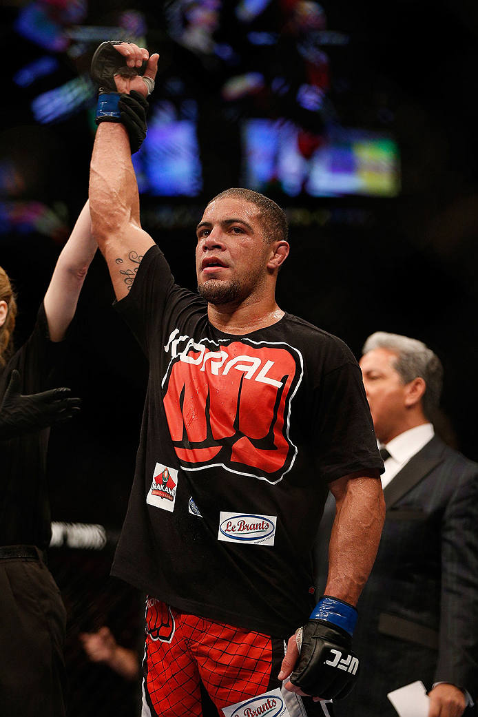 Thales Leites is declared the winner over Ed Herman in their middleweight bout during the UFC 167 event inside the MGM Grand Garden Arena on November 16, 2013 in Las Vegas, Nevada. (Photo by Josh Hedges/Zuffa LLC)