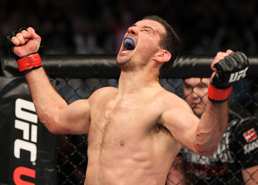 SYDNEY, AUSTRALIA - MARCH 03: Anthony Perosh reacts after defeating Nick Penner by TKO in a light heavyweight bout during the UFC on FX event at Allphones Arena on March 3, 2012 in Sydney, Australia. (Photo by Josh Hedges/Zuffa LLC/Zuffa LLC via Getty Images) *** Local Caption *** Anthony Perosh