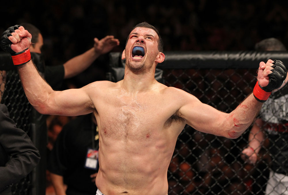 SYDNEY, AUSTRALIA - MARCH 03: Anthony Perosh reacts after defeating Nick Penner by TKO in a light heavyweight bout during the UFC on FX event at Allphones Arena on March 3, 2012 in Sydney, Australia. (Photo by Josh Hedges/Zuffa LLC/Zuffa LLC via Getty Images) *** Local Caption *** Anthony Perosh