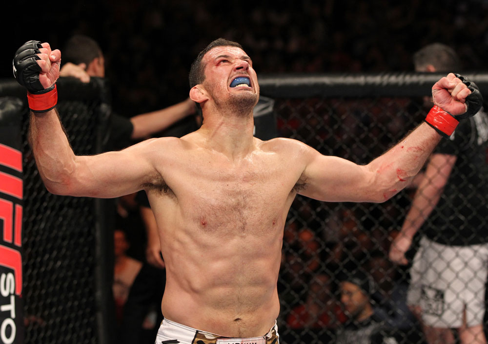 SYDNEY, AUSTRALIA - MARCH 03: Anthony Perosh reacts after defeating Nick Penner by TKO in a light heavyweight bout during the UFC on FX event at Allphones Arena on March 3, 2012 in Sydney, Australia. (Photo by Josh Hedges/Zuffa LLC/Zuffa LLC via Getty Images) *** Local Caption *** Anthony Perosh