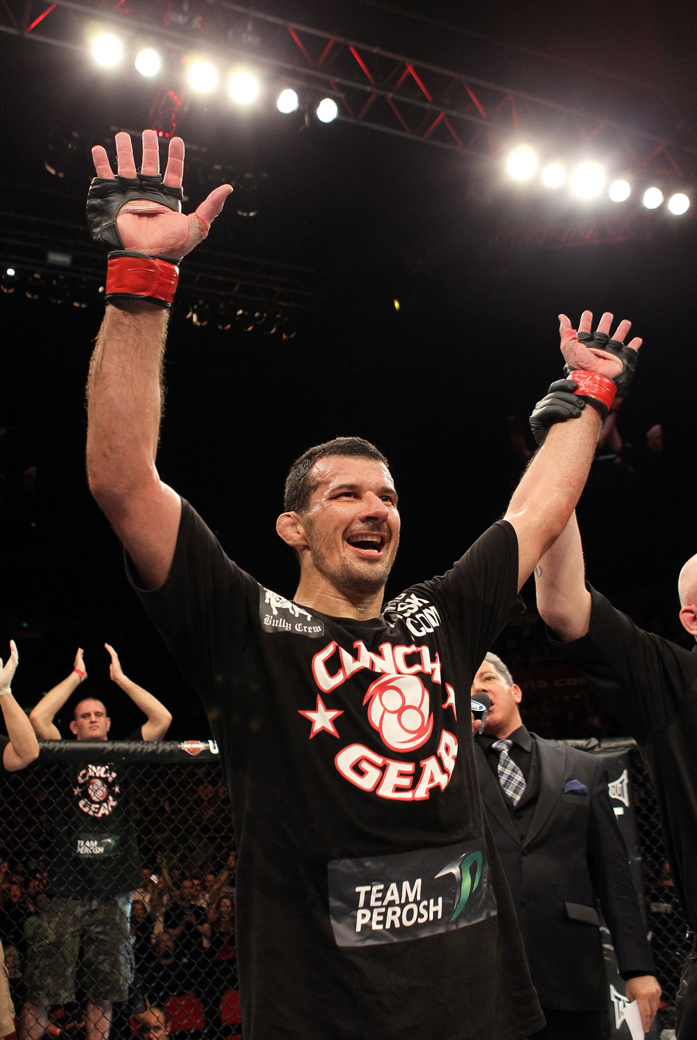 SYDNEY, AUSTRALIA - MARCH 03: Anthony Perosh reacts after defeating Nick Penner by TKO in a light heavyweight bout during the UFC on FX event at Allphones Arena on March 3, 2012 in Sydney, Australia. (Photo by Josh Hedges/Zuffa LLC/Zuffa LLC via Getty Images) *** Local Caption *** Anthony Perosh