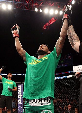 MINNEAPOLIS, MN - OCTOBER 05: Michael Johnson reacts after knocking out Danny Castillo during their lightweight fight at the UFC on FX event at Target Center on October 5, 2012 in Minneapolis, Minnesota. (Photo by Josh Hedges/Zuffa LLC/Zuffa LLC via Getty Images)