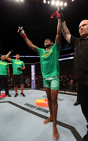 MINNEAPOLIS, MN - OCTOBER 05: Michael Johnson reacts after knocking out Danny Castillo during their lightweight fight at the UFC on FX event at Target Center on October 5, 2012 in Minneapolis, Minnesota. (Photo by Josh Hedges/Zuffa LLC/Zuffa LLC via Getty Images)