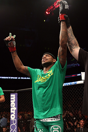 MINNEAPOLIS, MN - OCTOBER 05: Michael Johnson reacts after knocking out Danny Castillo during their lightweight fight at the UFC on FX event at Target Center on October 5, 2012 in Minneapolis, Minnesota. (Photo by Josh Hedges/Zuffa LLC/Zuffa LLC via Getty Images)