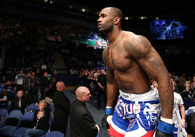 NOTTINGHAM, ENGLAND - SEPTEMBER 29: Jimi Manuwa enters the Octagon before his light heavyweight fight against Kyle Kingsbury at the UFC on Fuel TV event at Capital FM Arena on September 29, 2012 in Nottingham, England. (Photo by Josh Hedges/Zuffa LLC/Zuffa LLC via Getty Images)