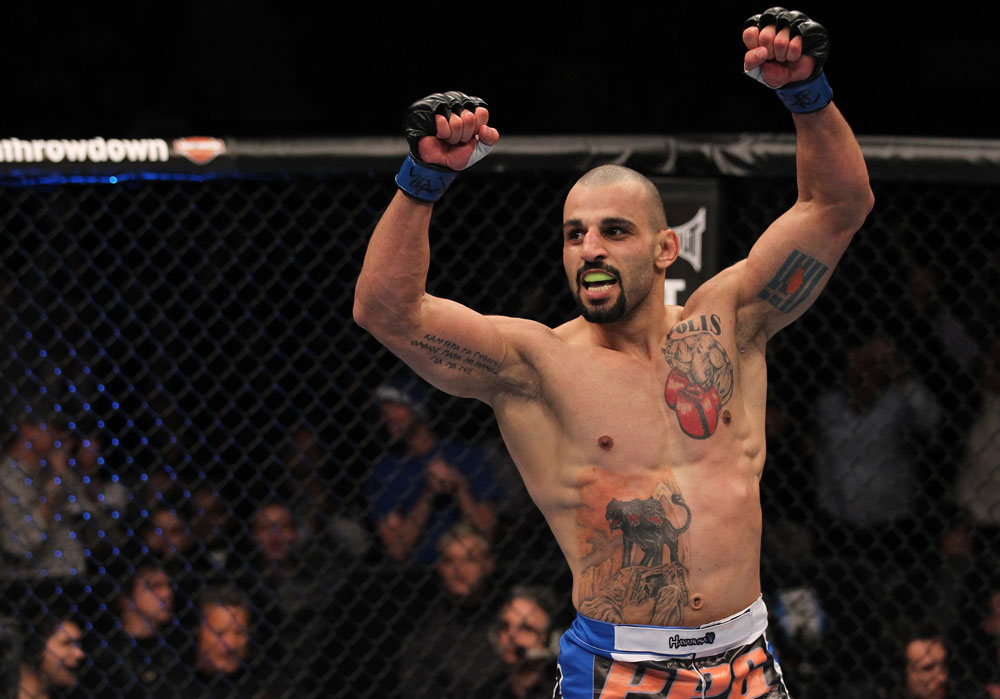 TORONTO, ON - DECEMBER 10:  Constantinos Philippou reacts after knocking out Jared Hamman during the UFC 140 event at Air Canada Centre on December 10, 2011 in Toronto, Ontario, Canada.  (Photo by Nick Laham/Zuffa LLC/Zuffa LLC via Getty Images)