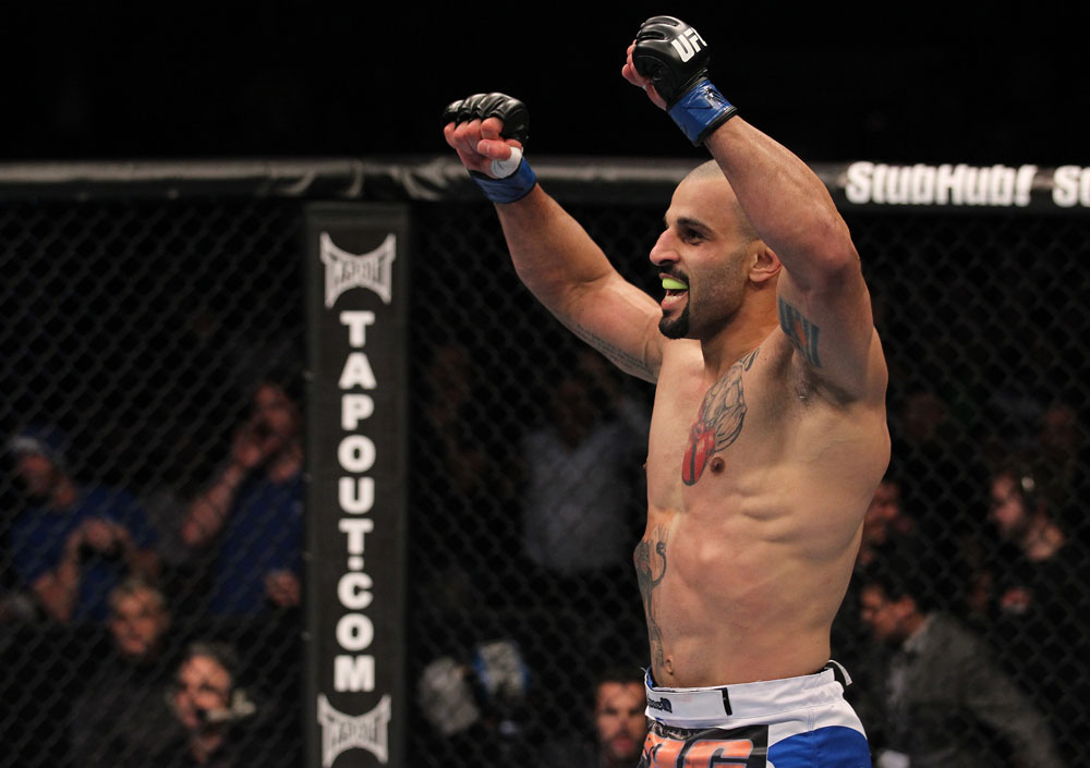 TORONTO, ON - DECEMBER 10:  Constantinos Philippou reacts after knocking out Jared Hamman during the UFC 140 event at Air Canada Centre on December 10, 2011 in Toronto, Ontario, Canada.  (Photo by Nick Laham/Zuffa LLC/Zuffa LLC via Getty Images)