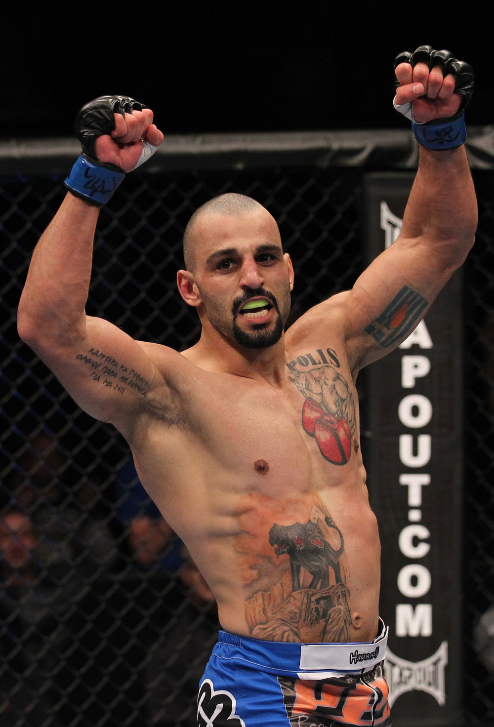 TORONTO, ON - DECEMBER 10:  Constantinos Philippou reacts after knocking out Jared Hamman during the UFC 140 event at Air Canada Centre on December 10, 2011 in Toronto, Ontario, Canada.  (Photo by Nick Laham/Zuffa LLC/Zuffa LLC via Getty Images)