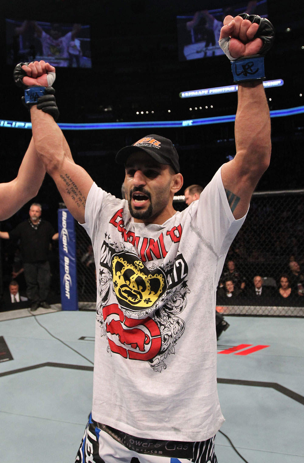 TORONTO, ON - DECEMBER 10:  Constantinos Philippou reacts after knocking out Jared Hamman during the UFC 140 event at Air Canada Centre on December 10, 2011 in Toronto, Ontario, Canada.  (Photo by Nick Laham/Zuffa LLC/Zuffa LLC via Getty Images)