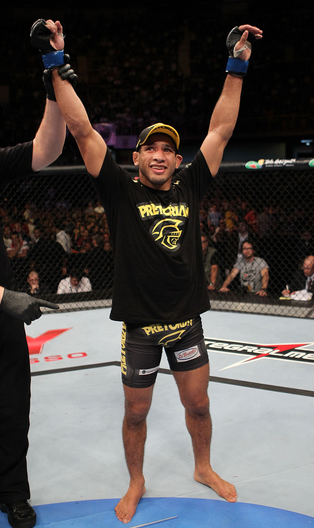 BELO HORIZONTE, BRAZIL - JUNE 23: Hacran Dias reacts after defeating Yuri Alcantara during their UFC 147 featherweight bout at Estadio Jornalista Felipe Drummond on June 23, 2012 in Belo Horizonte, Brazil. (Photo by Josh Hedges/Zuffa LLC/Zuffa LLC via Getty Images)