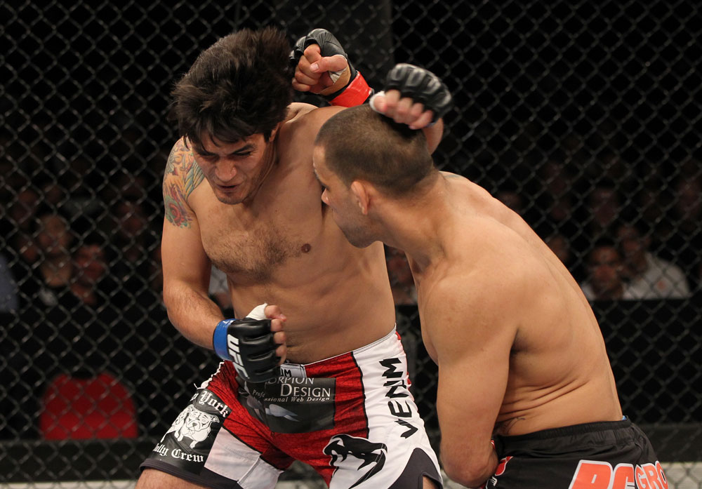 SYDNEY, AUSTRALIA - MARCH 03: (R-L) James Te Huna punches Aaron Rosa in a light heavyweight bout during the UFC on FX event at Allphones Arena on March 3, 2012 in Sydney, Australia. (Photo by Josh Hedges/Zuffa LLC/Zuffa LLC via Getty Images) *** Local Caption *** James Te Huna; Aaron Rosa