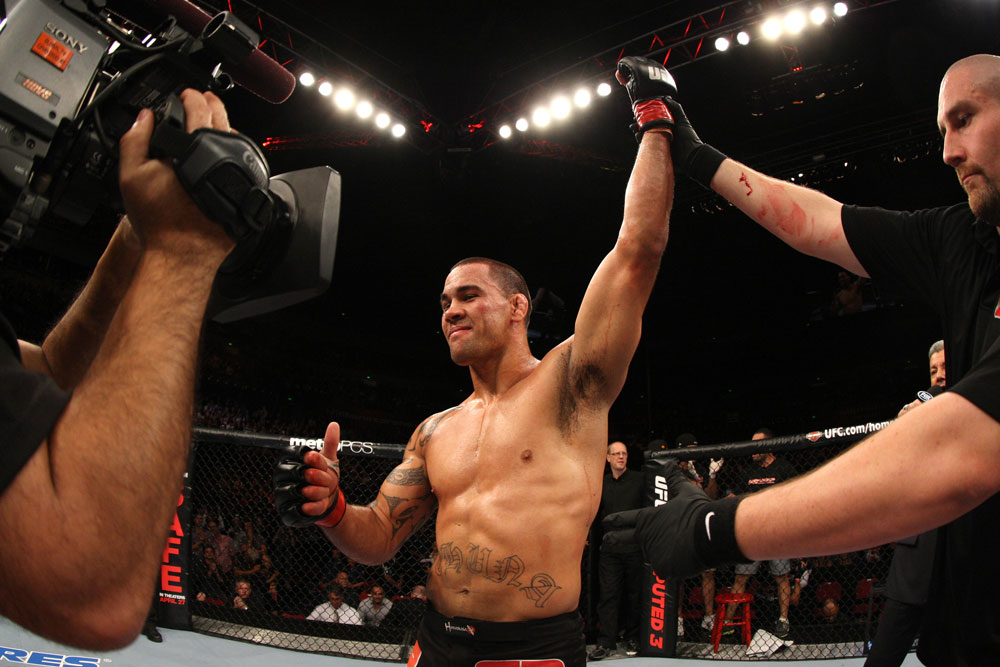 SYDNEY, AUSTRALIA - MARCH 03: James Te Huna reacts after knocking out Aaron Rosa in a light heavyweight bout during the UFC on FX event at Allphones Arena on March 3, 2012 in Sydney, Australia. (Photo by Josh Hedges/Zuffa LLC/Zuffa LLC via Getty Images) *** Local Caption *** James Te Huna