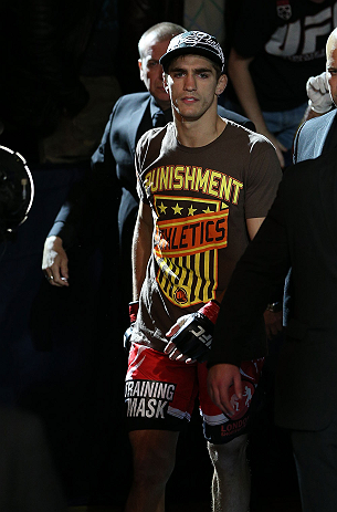 NOTTINGHAM, ENGLAND - SEPTEMBER 29: John Hathaway enters the arena before his welterweight fight against John Maguire at the UFC on Fuel TV event at Capital FM Arena on September 29, 2012 in Nottingham, England. (Photo by Josh Hedges/Zuffa LLC/Zuffa LLC via Getty Images)