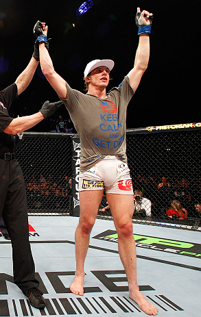 LONDON, ENGLAND - FEBRUARY 16: Matthew Riddle reacts after defeating Che Mills in their welterweight fight during the UFC on Fuel TV event on February 16, 2013 at Wembley Arena in London, England. (Photo by Josh Hedges/Zuffa LLC/Zuffa LLC via Getty Images)