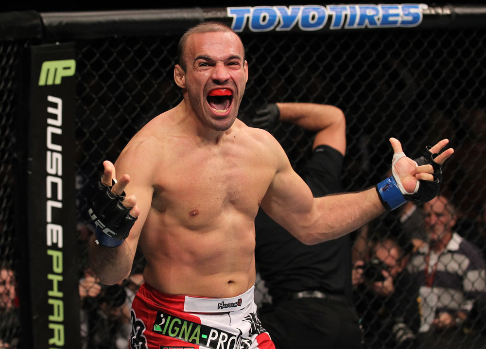 TORONTO, ON - DECEMBER 10:  Igor Pokrajac reacts after knocking out Krzysztof Soszynski during the UFC 140 event at Air Canada Centre on December 10, 2011 in Toronto, Ontario, Canada.  (Photo by Nick Laham/Zuffa LLC/Zuffa LLC via Getty Images)