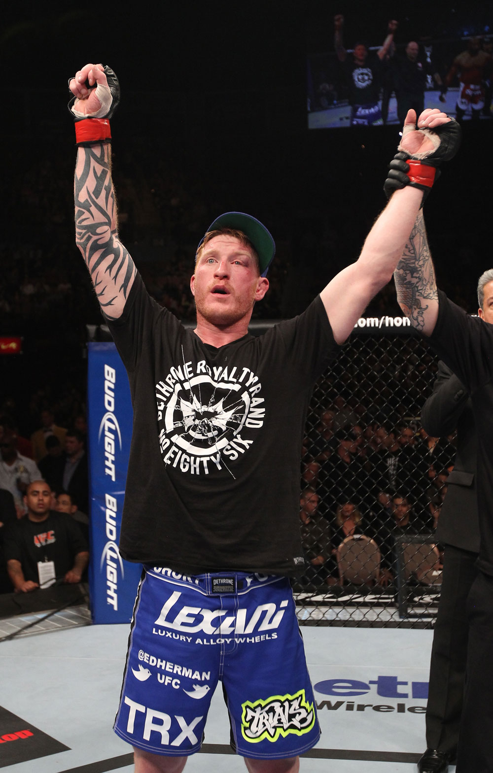 LAS VEGAS, NV - FEBRUARY 04:  Ed Herman is declared the winner in his fight against Clifford Starks during the UFC 143 event at Mandalay Bay Events Center on February 4, 2012 in Las Vegas, Nevada.  (Photo by Nick Laham/Zuffa LLC/Zuffa LLC via Getty Images) *** Local Caption *** Ed Herman