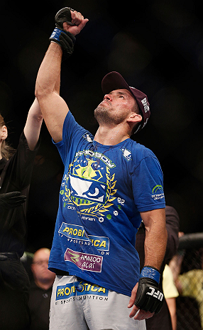 LAS VEGAS, NV - FEBRUARY 02: Demian Maia reacts to his victory over Jon Fitch after their welterweight fight at UFC 156 on February 2, 2013 at the Mandalay Bay Events Center in Las Vegas, Nevada. (Photo by Josh Hedges/Zuffa LLC/Zuffa LLC via Getty Images) *** Local Caption *** Jon Fitch; Demian Maia