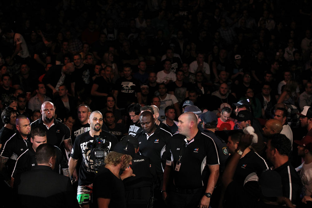 SYDNEY, AUSTRALIA - MARCH 03: Constantinos Philippou enters the arena before his bout against Court McGee during the UFC on FX event at Allphones Arena on March 3, 2012 in Sydney, Australia. (Photo by Josh Hedges/Zuffa LLC/Zuffa LLC via Getty Images) *** Local Caption *** Constantinos Philippou