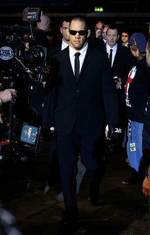 LONDON, ENGLAND - FEBRUARY 16: James Te Huna enters the arena before his light heavyweight fight against Ryan Jimmo during the UFC on Fuel TV event on February 16, 2013 at Wembley Arena in London, England. (Photo by Josh Hedges/Zuffa LLC/Zuffa LLC via Getty Images)