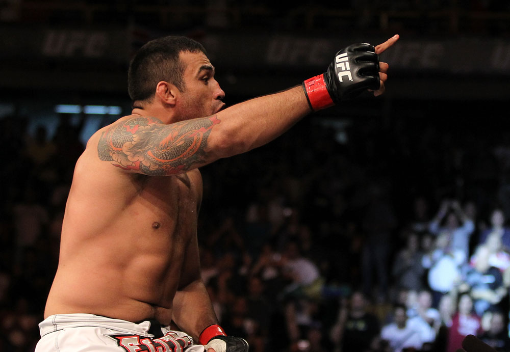 BELO HORIZONTE, BRAZIL - JUNE 23: Fabricio Werdum reacts after defeating Mike Russow during their UFC 147 heavyweight bout at Estadio Jornalista Felipe Drummond on June 23, 2012 in Belo Horizonte, Brazil. (Photo by Josh Hedges/Zuffa LLC/Zuffa LLC via Getty Images)