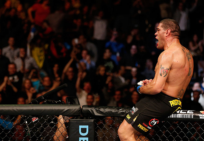 LAS VEGAS, NV - FEBRUARY 02: (R-L) Antonio Silva reacts to his knockout victory over Alistair Overeem after their heavyweight fight at UFC 156 on February 2, 2013 at the Mandalay Bay Events Center in Las Vegas, Nevada. (Photo by Josh Hedges/Zuffa LLC/Zuffa LLC via Getty Images) *** Local Caption *** Alistair Overeem; Antonio Silva