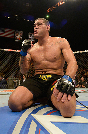 LAS VEGAS, NV - FEBRUARY 02: Antonio Silva reacts to his knockout victory over Alistair Overeem after their heavyweight fight at UFC 156 on February 2, 2013 at the Mandalay Bay Events Center in Las Vegas, Nevada. (Photo by Donald Miralle/Zuffa LLC/Zuffa LLC via Getty Images) *** Local Caption *** Alistair Overeem; Antonio Silva