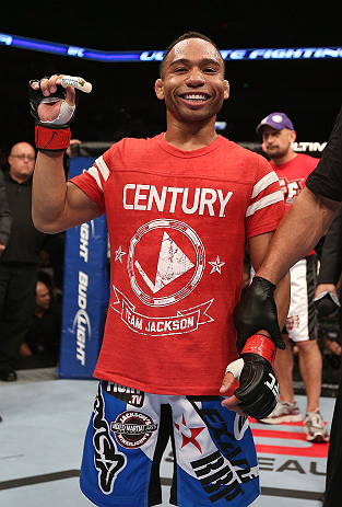 MINNEAPOLIS, MN - OCTOBER 05: John Dodson reacts after knocking out Jussier Formiga during their flyweight fight at the UFC on FX event at Target Center on October 5, 2012 in Minneapolis, Minnesota. (Photo by Josh Hedges/Zuffa LLC/Zuffa LLC via Getty Images)