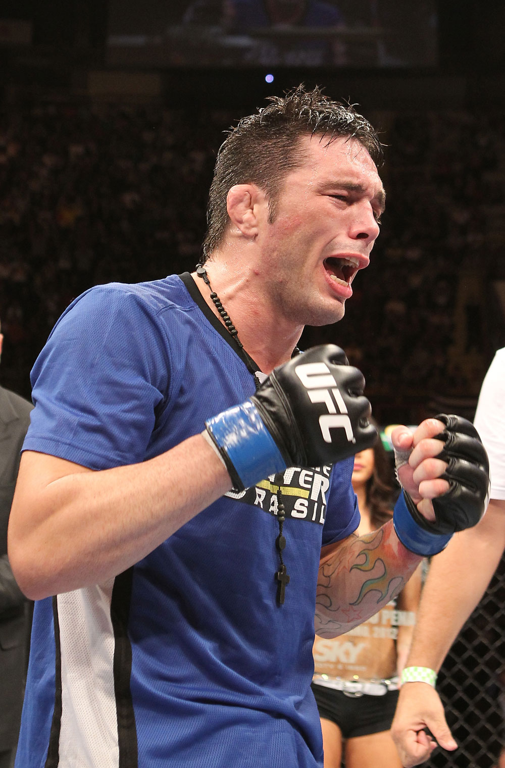 BELO HORIZONTE, BRAZIL - JUNE 23: Rony "Jason" Mariano Bezerra reacts after defeating Godofredo Pepey during their UFC 147 featherweight bout at Estadio Jornalista Felipe Drummond on June 23, 2012 in Belo Horizonte, Brazil. (Photo by Josh Hedges/Zuffa LLC/Zuffa LLC via Getty Images)