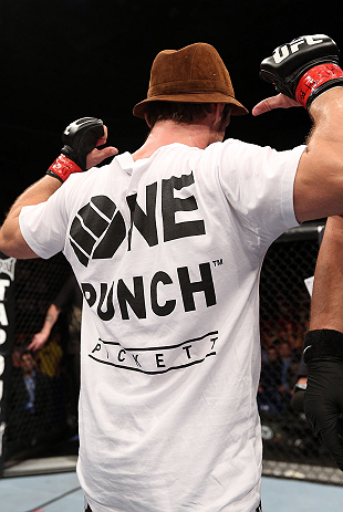 NOTTINGHAM, ENGLAND - SEPTEMBER 29: Brad Pickett reacts after knocking out Yves Jabouin during their bantamweight fight at the UFC on Fuel TV event at Capital FM Arena on September 29, 2012 in Nottingham, England. (Photo by Josh Hedges/Zuffa LLC/Zuffa LLC via Getty Images)