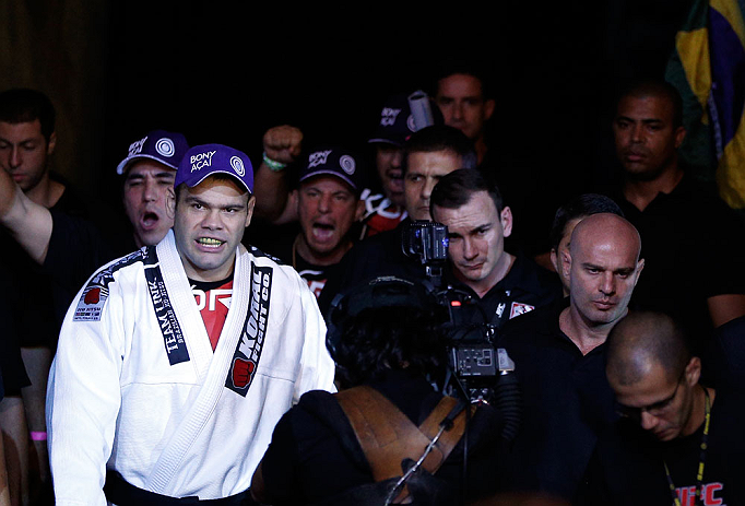 SAO PAULO, BRAZIL - JANUARY 19: Gabriel Gonzaga prepares to enter the Octagon before his heavyweight fight against Ben Rothwell at the UFC on FX event on January 19, 2013 at Ibirapuera Gymnasium in Sao Paulo, Brazil. (Photo by Josh Hedges/Zuffa LLC/Zuffa LLC via Getty Images)