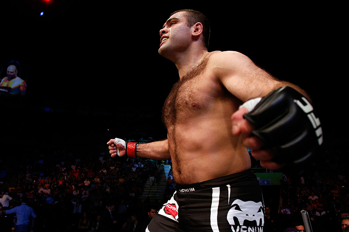 SAO PAULO, BRAZIL - JANUARY 19: Gabriel Gonzaga prepares to enter the Octagon before his heavyweight fight against Ben Rothwell at the UFC on FX event on January 19, 2013 at Ibirapuera Gymnasium in Sao Paulo, Brazil. (Photo by Josh Hedges/Zuffa LLC/Zuffa LLC via Getty Images)