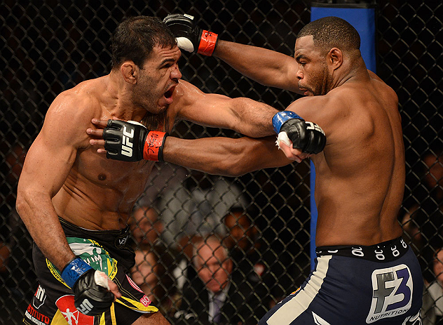LAS VEGAS, NV - FEBRUARY 02: (L-R) Antonio Rogerio Nogueira punches Rashad Evans during their light heavyweight fight at UFC 156 on February 2, 2013 at the Mandalay Bay Events Center in Las Vegas, Nevada. (Photo by Donald Miralle/Zuffa LLC/Zuffa LLC via Getty Images) *** Local Caption *** Rashad Evans; Antonio Rogerio Nogueira