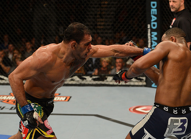 LAS VEGAS, NV - FEBRUARY 02: Antonio Rogerio Nogueira (left) punches Rashad Evans during their light heavyweight fight at UFC 156 on February 2, 2013 at the Mandalay Bay Events Center in Las Vegas, Nevada. (Photo by Donald Miralle/Zuffa LLC/Zuffa LLC via Getty Images) *** Local Caption *** Rashad Evans; Antonio Rogerio Nogueira