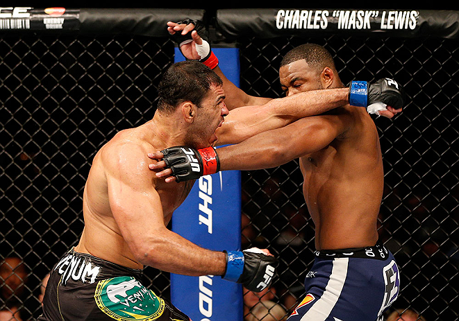 LAS VEGAS, NV - FEBRUARY 02: (L-R) Antonio Rogerio Nogueira punches Rashad Evans during their light heavyweight fight at UFC 156 on February 2, 2013 at the Mandalay Bay Events Center in Las Vegas, Nevada. (Photo by Josh Hedges/Zuffa LLC/Zuffa LLC via Getty Images) *** Local Caption *** Rashad Evans; Antonio Rogerio Nogueira