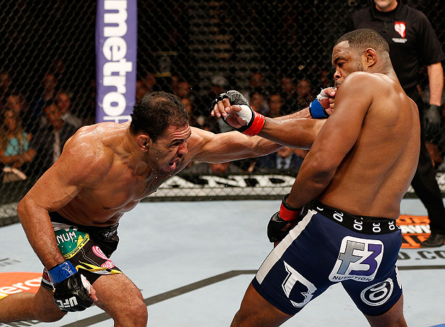 LAS VEGAS, NV - FEBRUARY 02: (L-R) Antonio Rogerio Nogueira punches Rashad Evans during their light heavyweight fight at UFC 156 on February 2, 2013 at the Mandalay Bay Events Center in Las Vegas, Nevada. (Photo by Josh Hedges/Zuffa LLC/Zuffa LLC via Getty Images) *** Local Caption *** Rashad Evans; Antonio Rogerio Nogueira