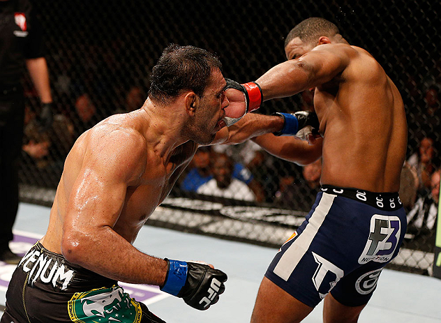 LAS VEGAS, NV - FEBRUARY 02: (L-R) Antonio Rogerio Nogueira punches Rashad Evans during their light heavyweight fight at UFC 156 on February 2, 2013 at the Mandalay Bay Events Center in Las Vegas, Nevada. (Photo by Josh Hedges/Zuffa LLC/Zuffa LLC via Getty Images) *** Local Caption *** Rashad Evans; Antonio Rogerio Nogueira