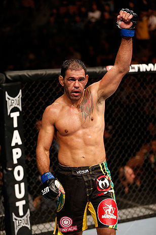 LAS VEGAS, NV - FEBRUARY 02: Antonio Rogerio Nogueira reacts to his victory over Rashad Evans after their light heavyweight fight at UFC 156 on February 2, 2013 at the Mandalay Bay Events Center in Las Vegas, Nevada. (Photo by Josh Hedges/Zuffa LLC/Zuffa LLC via Getty Images) *** Local Caption *** Rashad Evans; Antonio Rogerio Nogueira
