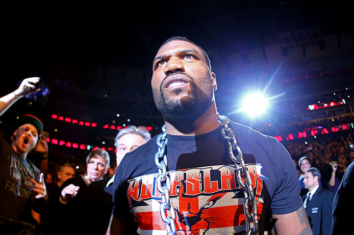 CHICAGO, IL - JANUARY 26:  Rampage Jackson walks to the octagon prior to his Light Heavyweight Bout against Glover Teixeira part of UFC on FOX at United Center on January 26, 2013 in Chicago, Illinois.  (Photo by Al Bello/Zuffa LLC/Zuffa LLC Via Getty Images)
