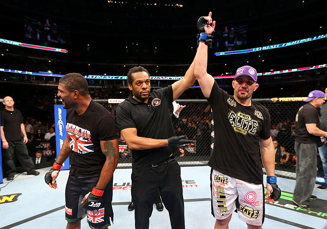 CHICAGO, IL - JANUARY 26:  Glover Teixeira (R) celebrates after defeating Rampage Jackson (L) during their Light Heavyweight Bout part of UFC on FOX at United Center on January 26, 2013 in Chicago, Illinois.  (Photo by Al Bello/Zuffa LLC/Zuffa LLC Via Getty Images)