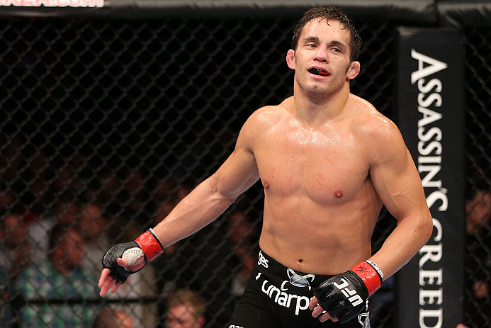 MINNEAPOLIS, MN - OCTOBER 05: Jake Ellenberger reacts after his welterweight fight against Jay Hieron at the UFC on FX event at Target Center on October 5, 2012 in Minneapolis, Minnesota. (Photo by Josh Hedges/Zuffa LLC/Zuffa LLC via Getty Images)