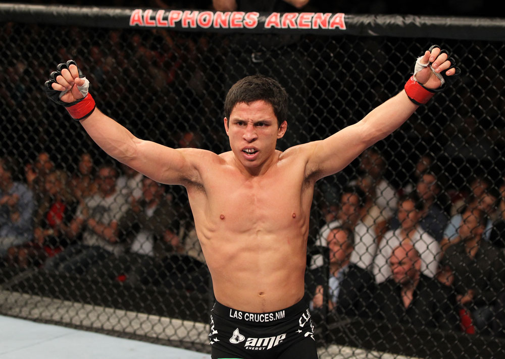 SYDNEY, AUSTRALIA - MARCH 03: Joseph Benavidez reacts after knocking out Yasuhiro Urushitani in a flyweight bout during the UFC on FX event at Allphones Arena on March 3, 2012 in Sydney, Australia. (Photo by Josh Hedges/Zuffa LLC/Zuffa LLC via Getty Images) *** Local Caption *** Joseph Benavidez