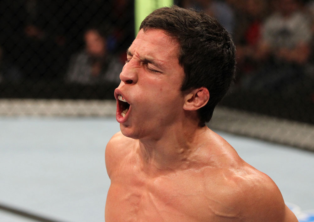 SYDNEY, AUSTRALIA - MARCH 03: Joseph Benavidez reacts after knocking out Yasuhiro Urushitani in a flyweight bout during the UFC on FX event at Allphones Arena on March 3, 2012 in Sydney, Australia. (Photo by Josh Hedges/Zuffa LLC/Zuffa LLC via Getty Images) *** Local Caption *** Joseph Benavidez