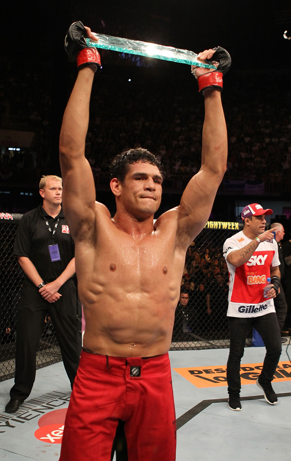 BELO HORIZONTE, BRAZIL - JUNE 23: Cezar "Mutante" Ferreira reacts after defeating Sergio "Serginho" Moraes during their UFC 147 middleweight bout at Estadio Jornalista Felipe Drummond on June 23, 2012 in Belo Horizonte, Brazil. (Photo by Josh Hedges/Zuffa LLC/Zuffa LLC via Getty Images)
