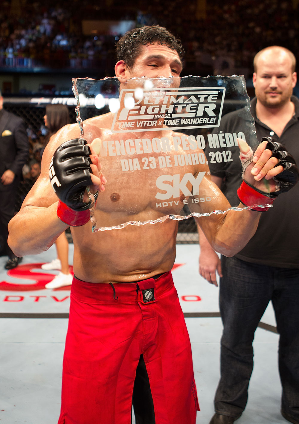 BELO HORIZONTE, BRAZIL - JUNE 23: Cezar "Mutante" Ferreira reacts after defeating Sergio "Serginho" Moraes during their UFC 147 middleweight bout at Estadio Jornalista Felipe Drummond on June 23, 2012 in Belo Horizonte, Brazil. (Photo by Josh Hedges/Zuffa LLC/Zuffa LLC via Getty Images)