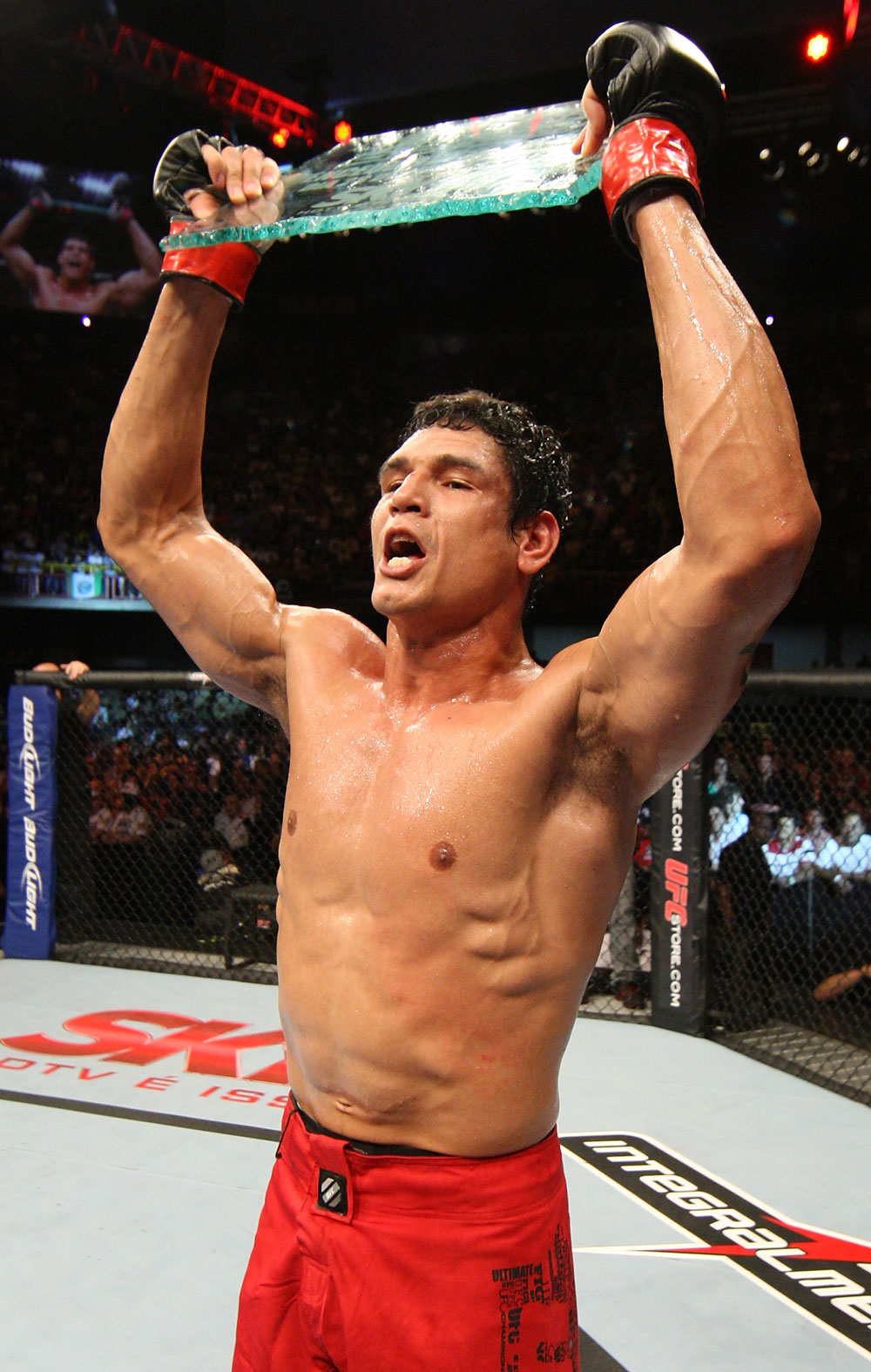 BELO HORIZONTE, BRAZIL - JUNE 23: Cezar "Mutante" Ferreira reacts after defeating Sergio "Serginho" Moraes during their UFC 147 middleweight bout at Estadio Jornalista Felipe Drummond on June 23, 2012 in Belo Horizonte, Brazil. (Photo by Josh Hedges/Zuffa LLC/Zuffa LLC via Getty Images)