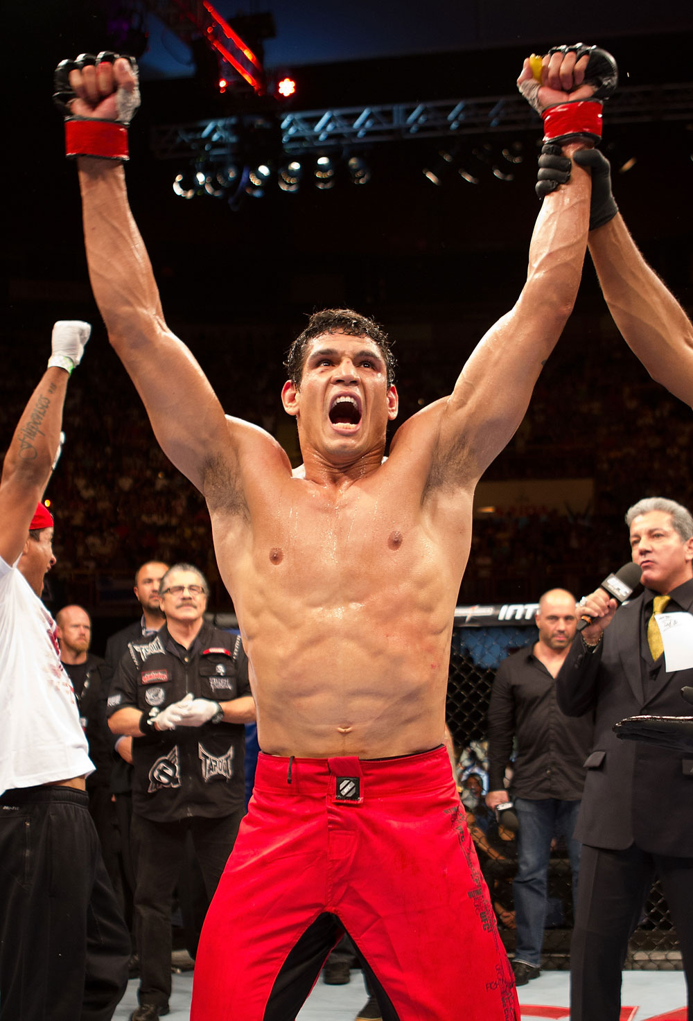 BELO HORIZONTE, BRAZIL - JUNE 23: Cezar "Mutante" Ferreira reacts after defeating Sergio "Serginho" Moraes during their UFC 147 middleweight bout at Estadio Jornalista Felipe Drummond on June 23, 2012 in Belo Horizonte, Brazil. (Photo by Josh Hedges/Zuffa LLC/Zuffa LLC via Getty Images)