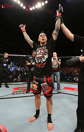 NOTTINGHAM, ENGLAND - SEPTEMBER 29: Dan Hardy reacts after defeating Amir Sadollah during their welterweight fight at the UFC on Fuel TV event at Capital FM Arena on September 29, 2012 in Nottingham, England. (Photo by Josh Hedges/Zuffa LLC/Zuffa LLC via Getty Images)