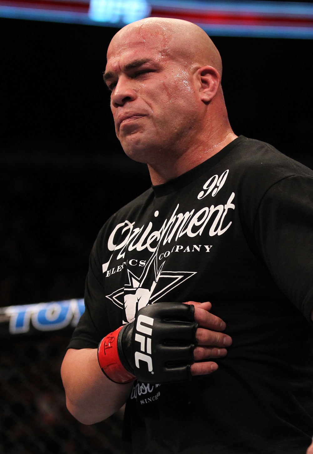 TORONTO, ON - DECEMBER 10:  Tito Ortiz exhibits the pain of a blow to the ribs after his TKO loss to Antonio Rogerio Nogueira during the UFC 140 event at Air Canada Centre on December 10, 2011 in Toronto, Ontario, Canada.  (Photo by Nick Laham/Zuffa LLC/Zuffa LLC via Getty Images)